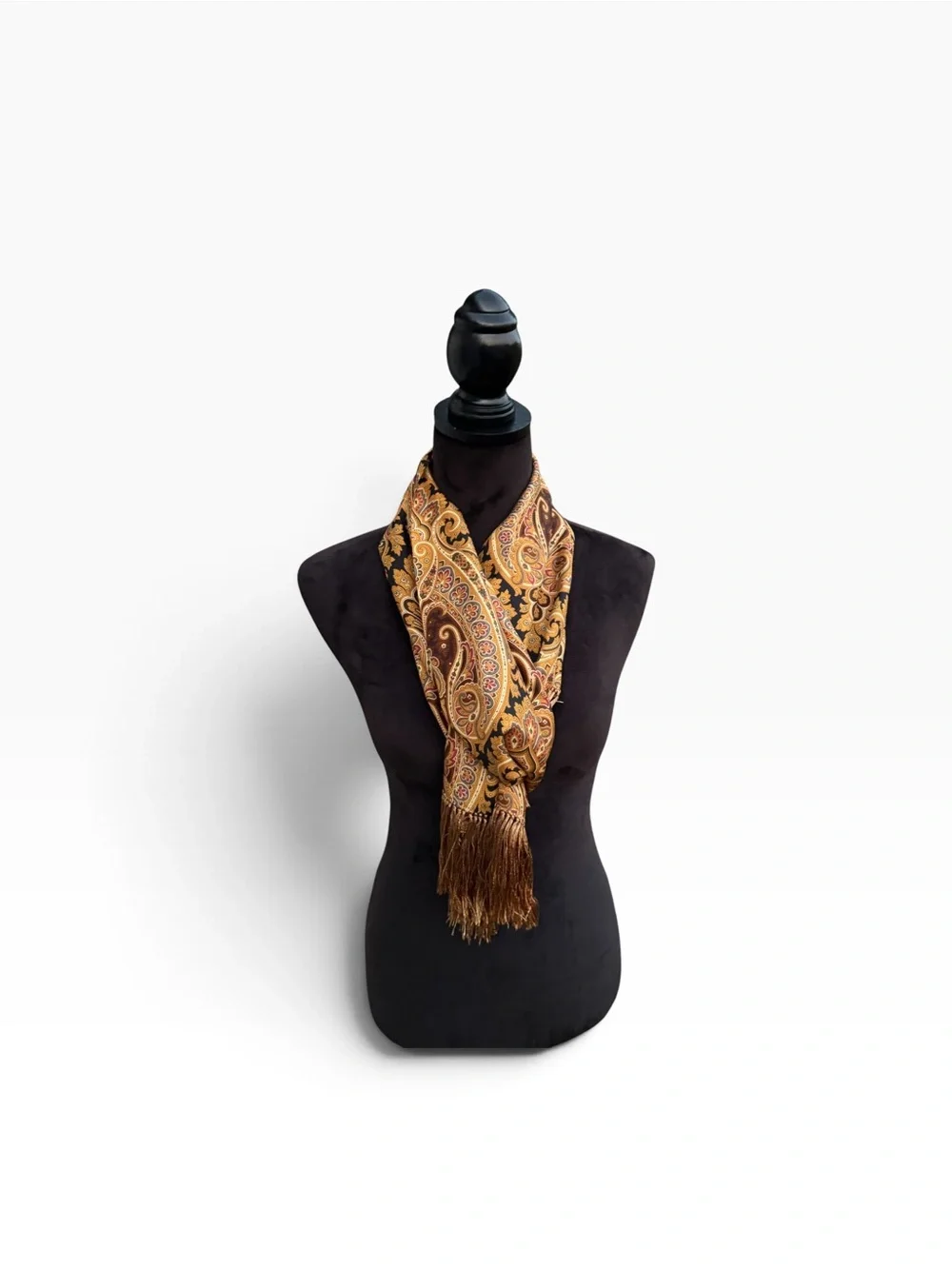 Vintage Inspired 100% Silk Bohemian Paisley Print Fringe Scarf Unbranded
